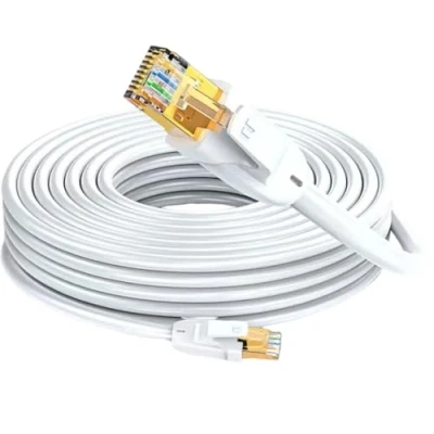 Image of Elfcam® 8 metre Ethernet cable Cat 7 round, LAN/WLAN with gold plated RJ45 connector, network 100% copper rigid installation cable, SFTP, 28 AWG, white, m
