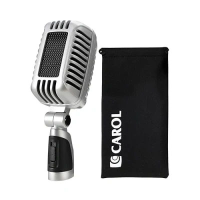 Image of CAROL CLM 101 Classic Retro Dynamic Vocal Microphone Old Vintage Style Supercardioid XLR Mic Universal Stand Compatible Live Performance, Studio Recording, Podcast w/Dual Capsules