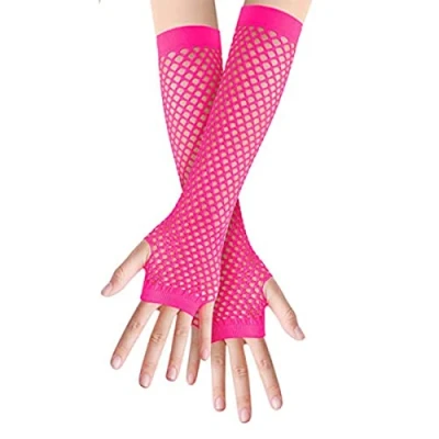Image of Long Fishnet Gloves, Rose Fingerless Arm Warmers Mesh Fancy Dress Punk Accessory for Women Girls Kids 80s Costume Evening Party Supplies Tutu Rave Hen Night