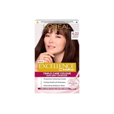 Image of L&#039;Oréal Paris Excellence Crème Permanent Hair Dye, Radiant At Home Colour with Up to 100% Grey Coverage, Pro Keratin, 8 Weeks of Colour, Colour: 4.02 Tempting Brunette
