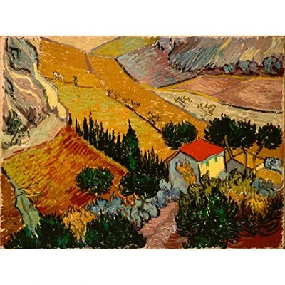Image of Wee Blue Coo Van Gogh Landscape With House Ploughman Unframed Art Print Poster Wall Decor 12X16 Inch