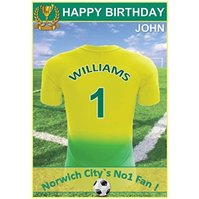 Image of Personalised Norwich Jersey Football Birthday Card (19 20)