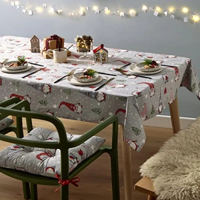 Image of Catherine Lansfield Dining Christmas Gnomes Cotton 132x178 cm Table Cloth Grey/ Red