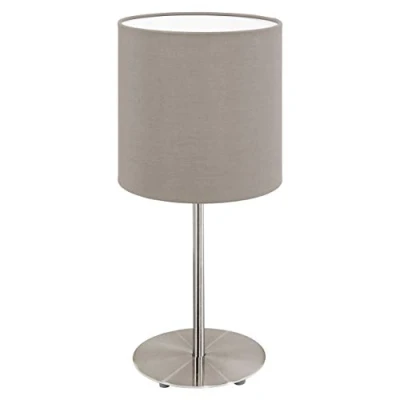 Image of EGLO Bedside lamp Pasteri, Side Table Light Made of matt Nickel Steel and Taupe Fabric, Living Room Lighting with Switch, E27 Socket, 15.7 inches