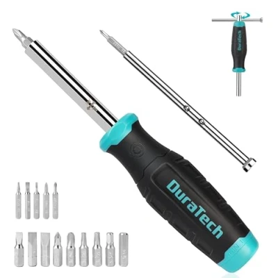 Image of DURATECH Multi Function Screwdriver Sets, Precision Mini T Handle Screwdrivers, with Phillips, Slotted, Hex and Torx bits, 16 Bits for DIY Home Repairs