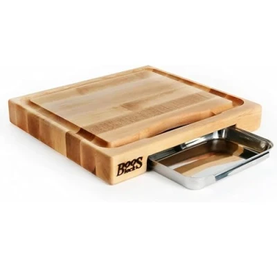 Image of Boos Block Juice Groove Chopping Board with Drip Tray Butchers Extra Thick North American Hard Maple Meat Carving 15 x 14 2,25 Inches