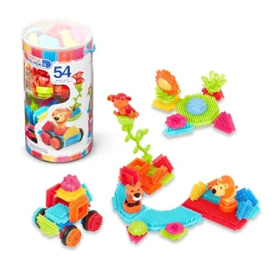 Image of Bristle Blocks BT3093Z Tube Battat Toy STEM Interlocking Building 54pc Playset for Kids Flower and Animal Jungle Adventures 2 Years +, Various, M