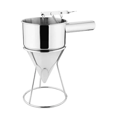 Image of Vogue Stainless Steel Piston Funnel 1.3 Litre, Silver, Pancake Batter Dispenser For Portioning Liquids such as Coulis, Sauces &amp; Gravies Supplied with Stand, Professional Home Use, GG759