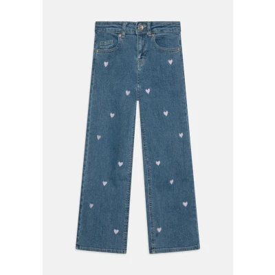Image of ONLY Girls Kogjuicy WIDE LEG Heart Flared Jeans Light medium blue denim/pink for kids, Size: 14y,