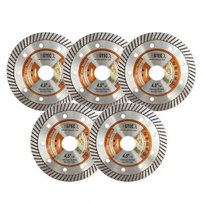 Image of BGTEC Diamond Tile Blade 5pcs 115mm Super Thin Turbo Rim Concrete Porcelain Saw with 22.23mm Arbor for Cutting Ceramic Granite Marble Hard Material Disc