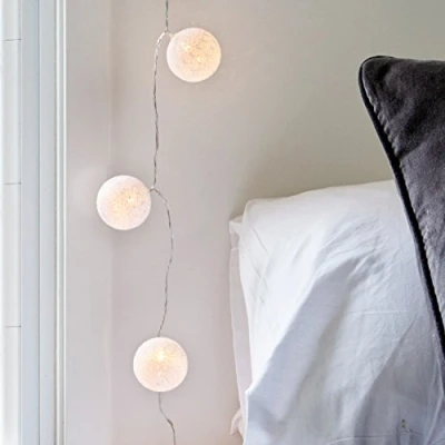 Image of Lights4fun 10 Warm White Cotton Ball Battery Operated LED Fairy Lights