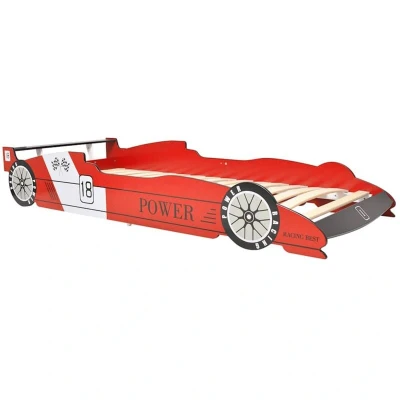 Image of vidaXL Children&#039;s Race Car Bed Red, 90x200 cm Size, MDF Frame with Wooden Slats, Safety Rails, Sturdy &amp; Durable, Easy Assembly, Suitable for Age 4+