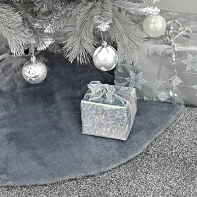 Image of Mr Crimbo Christmas Tree Skirt Faux Fur Collar Fabric Cover Decoration 1m Grey