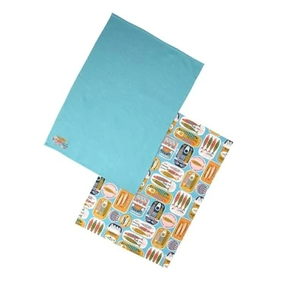 Image of Dexam Sardines Set of 2 Tea Towels Blue