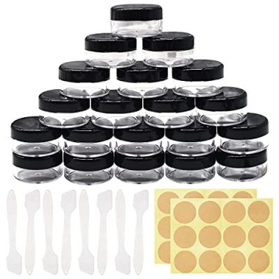 Image of Travel Cosmetic Jar,Jicyor 10g/10ml Empty Sample Pots 20pcs Small Containers with 20 Mini Spatula and Stickers Clear Plastic Container Jars for Cream Make Up