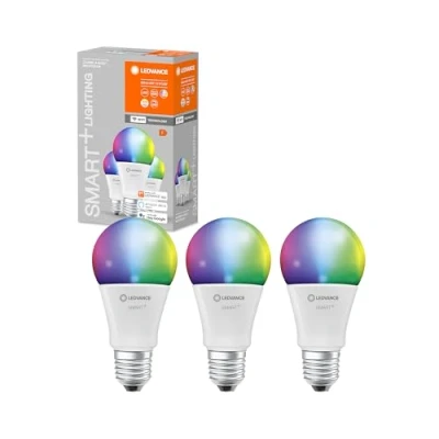 Image of LEDVANCE Smart LEDLamp with WiFi Technology, Base: E27, Di mmable, Tunable White (2700 6500K), RGB Colors Changeable, Replaces Incandescent Lamps 60 W, SMART+ Classic Multicolour, Pack Of 3