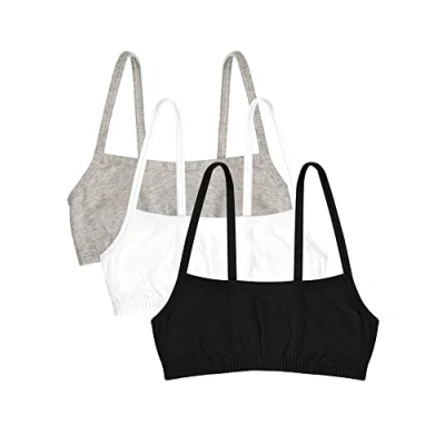 Image of Fruit of the Loom Girl&#039;s Spaghetti Strap Sports Bra, Black/White/Grey Heather 3 Pack, 36A (Pack 3)