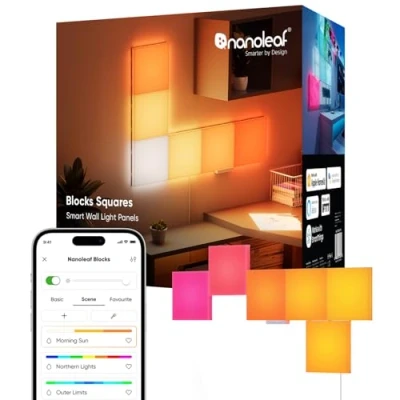 Image of Nanoleaf Blocks 10 Pack Combo Starter Kit RGBW Color Changing Wall Light Panels, LED Pegboard &amp; Shelf, Pixel Art Style, Thread Wi Fi, App Voice Control (Works with Alexa, Apple Google)