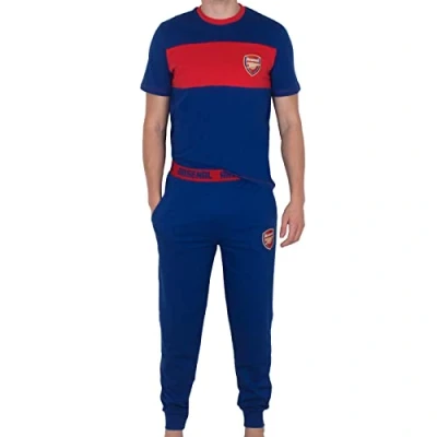Image of Arsenal FC Official Football Gift Mens Premium Long Pyjamas Set Navy Red XL