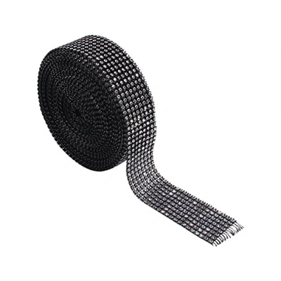 Image of 8 Rows 10 Yard Diamond Mesh Wrap Roll Sparkling Crystal Ribbon Acrylic Rhinestone for Wedding Cakes DIY Arts Crafts Decorations(Black)