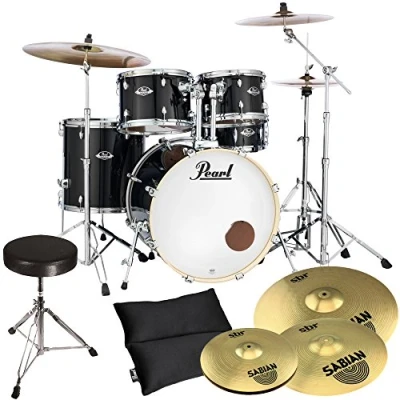 Image of Pearl Export EXX725SZ/C31 Black Drum Kit with Sabian Cymbal Set and Keepdrum Stool