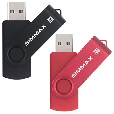 Image of SIMMAX USB Flash Drives 2 Pack 16GB Memory Stick Swivel Design 2.0 Drive Thumb Zip (16GB Black Red)