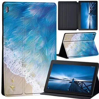 Image of Case for Lenovo Tab M10 TB X605F/ X605L/ X505F/ X505L, Leather Tri Fold Stand Cover 10.1 Inch Tablet, (feather beach)