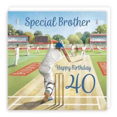 Image of Hunts England 40th Brother Cricket Birthday Card Milo&#039;s Gallery Age 40 Sport Fun For Year Old Fan Forty