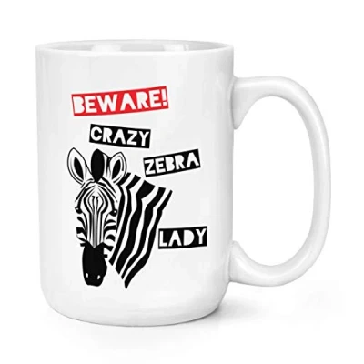 Image of Beware Crazy Zebra Lady 15oz Large Mug Cup