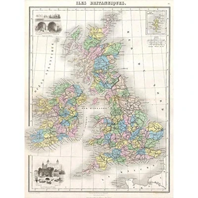 Image of Wee Blue Coo 1878 Migeon Map The British Isles England Ireland Scotland Art Print Poster Wall Decor 12X16 Inch