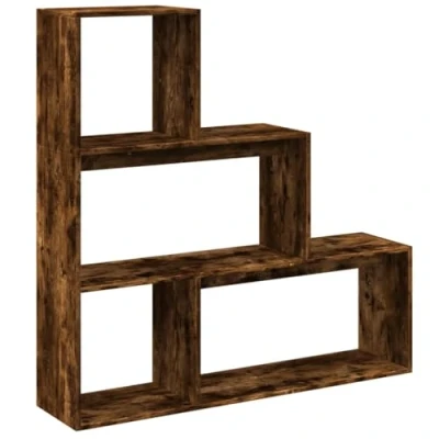 Image of vidaXL Room Divider Bookcase 3 Tier 123x29x123cm Smoked Oak Engineered Wood with Storage Compartments for Living Room/Study/Bedroom Freestanding Bookshelf, Display Shelf