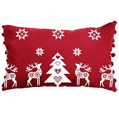 Image of Ragged Rose Christmas Cushion, Cotton, Red, 30 x 50 cms