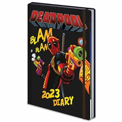 Image of Pyramid International Deadpool Diary 2023, A5 Hard Cover, Week to a View Planner (Blam Blam Bang Design) Official Merchandise, SR74108, Multi Colour
