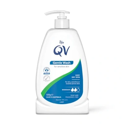 Image of QV Gentle Wash (500g) Body for Dry, Sensitive Skin, pH Balanced, Unscented, Soap Free Wash, Moisturising alternative that lathers Dry Skin Eczema, Psoriasis, Dermatitis