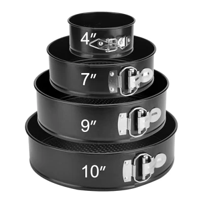 Image of isheTao Cake Tins Set 4 Pcs(4&quot;/7&quot;/9&quot;/10), Non Stick Springform Baking Trays, Leak Proof Cheesecake Pan with Removable Bottom