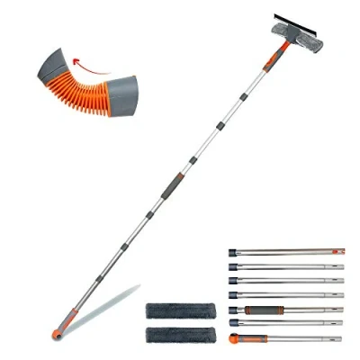 Image of Professional Window Squeegee Cleaner, 2 in 1 Shower with Extension Pole, 105‘’ Telescopic Washing Equipment Bendable Head, Glass Cleaning Tools for Indoor/Outdoor High