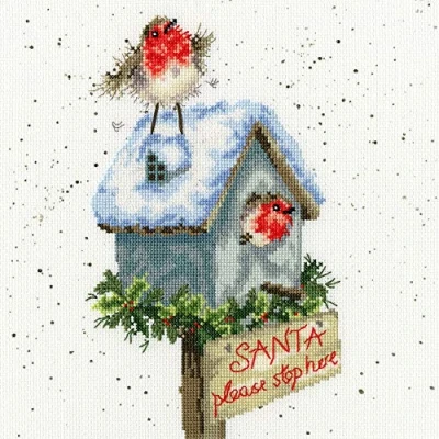 Image of Bothy Threads Cross Stitch Kit Wrendale Designs Santa Please Stop Here