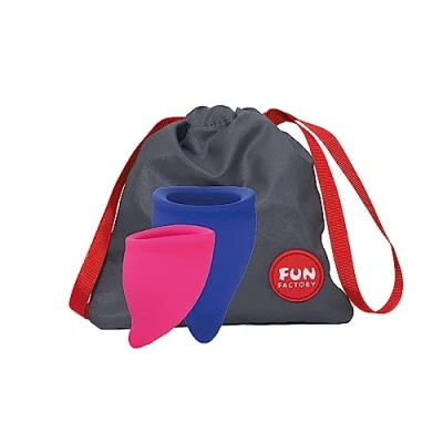 Image of Fun FACTORY Cup Explore KIT Set of 2 Menstrual Cups, Small and Large, incl. Bag, Soft Silicone, Period Protection (Violet/Blue)…