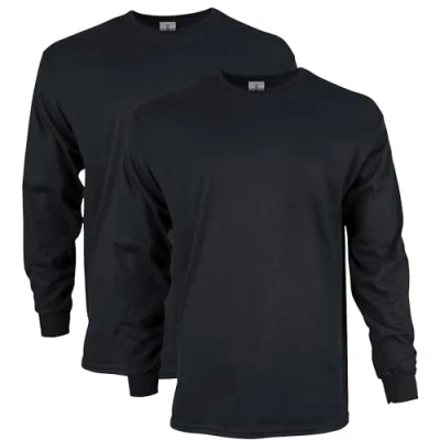 Image of GILDAN Men&#039;s Ultra Cotton Adult Long Sleeve T Shirt, 2 pack Black, XXL UK