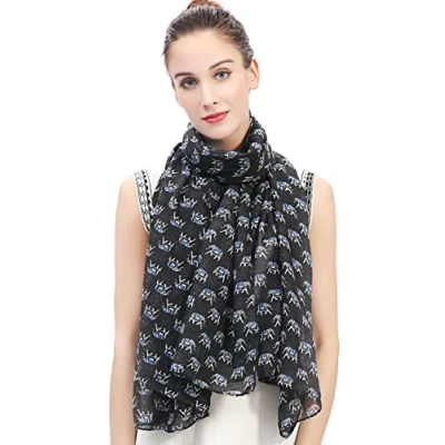 Image of Lina &amp; Lily Elephant Animal Print Women&#039;s Scarf Oversized (Black Small Elephants)(Size: One Size)