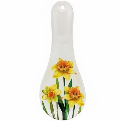 Image of Melamine Spoon Rest Yellow Daffodil Design Kitchen Utensil