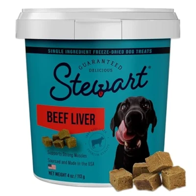 Image of Stewart Single Ingredient Freeze Dried Raw Dog Treats, Beef Liver, 4 Ounce Resealable Tub, Training Treats or Meal Topper Dogs, High Protein, Grain Free, Gluten Free