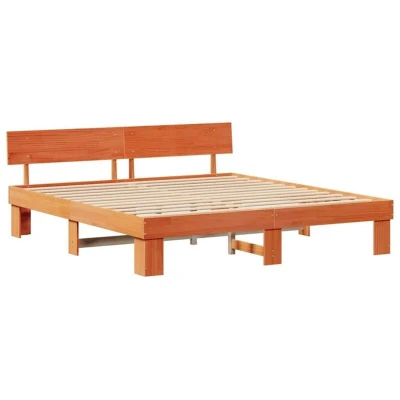 Image of With Headboard Wax brown 180 x 200 cm Pine wood Vidaxl