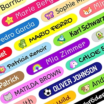 Image of Personalised Stickers for School to Mark Pencils and pens. Colored Waterproof Labels Children in Kindergarten. Dimensions 4.6 x 0.6 cm (200)