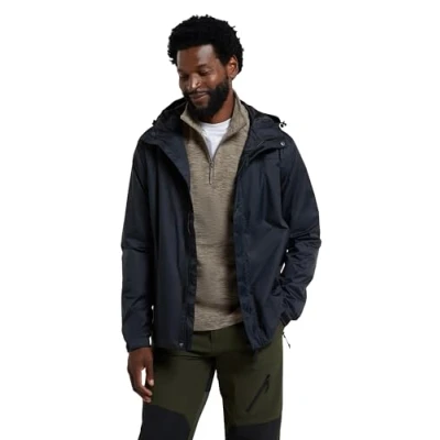 Image of Mountain Warehouse Torrent Mens Waterproof Rain Jacket &amp; Lightweight Raincoat with Taped Seams, Zipped Pockets For Spring Summer Travelling Outdoors Black 4XL