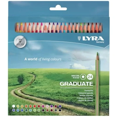 Image of LYRA Graduate Colouring Pencils, 3.8mm Thick Lead, 24 Assorted Colours, Technical &amp; Artistic Drawing, Cardboard Box, Ideal for Student Artists Schools