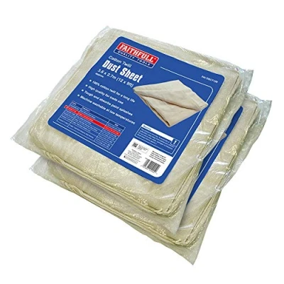 Image of Faithfull FAIDSCT129TP Twin Pack Dust Sheet Cotton Twill 3.5 x 2.6 m (12 9 ft approx)