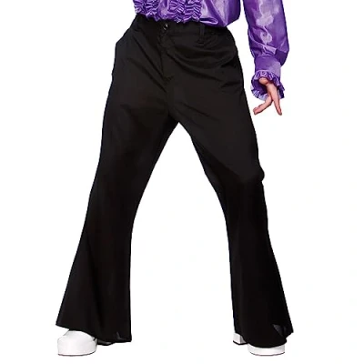 Image of Wicked Costumes Mens Black 70s Disco Flares with Pockets Fancy Dress Costume X Large
