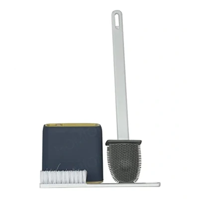 Image of Toilet Brush Silicone Flexible Bristles With Holder &amp; Bowl Cleaner Scrubber Set，Wall Mounted,Silicone Bathroom (Grey)
