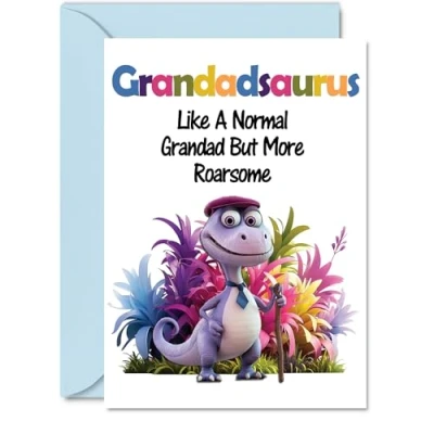 Image of Grandad Birthday Card Roarsome Grandadsaurus Happy for from Grandson Granddaughter, A5 Dinosaur Bday Greeting Cards